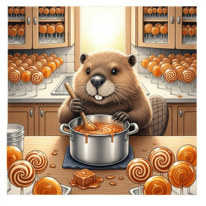 Cute Beaver Making Candies in Kitchen Art Cute Beaver Making Candies in Kitchen Art