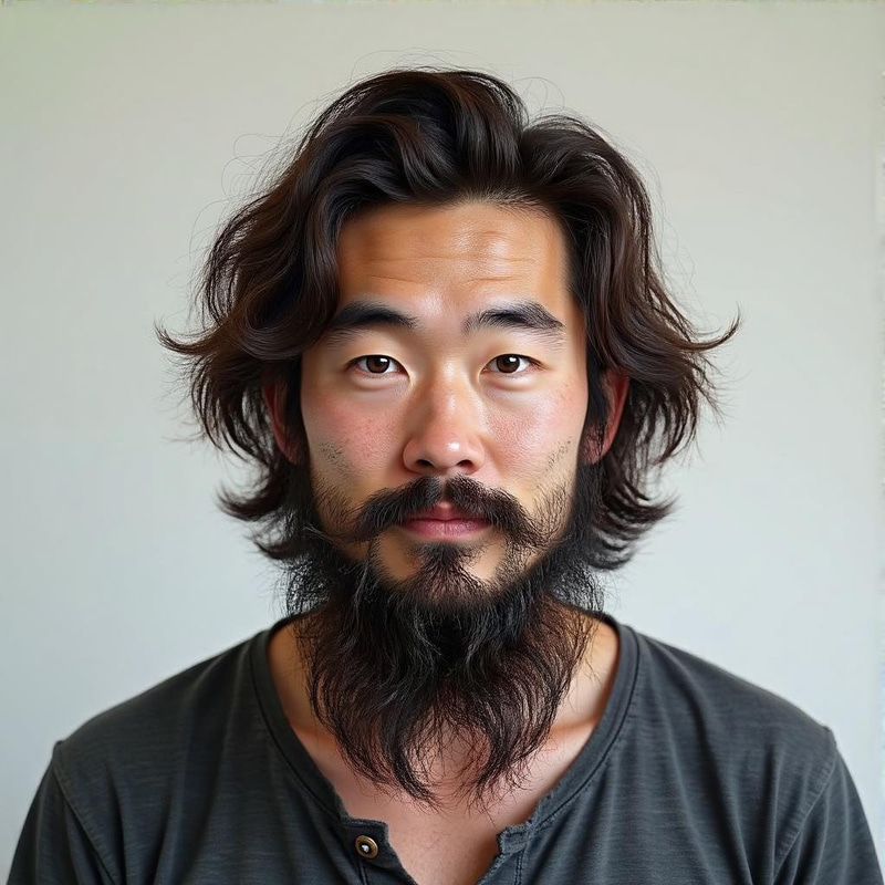 Caucasian-Chinese Mix Male with Long Hair and Beard