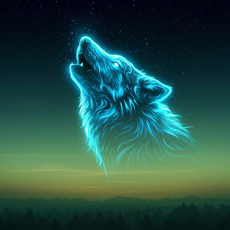 Ethereal Wolf Spirit Howling at Night Ethereal Wolf Spirit Howling at Night