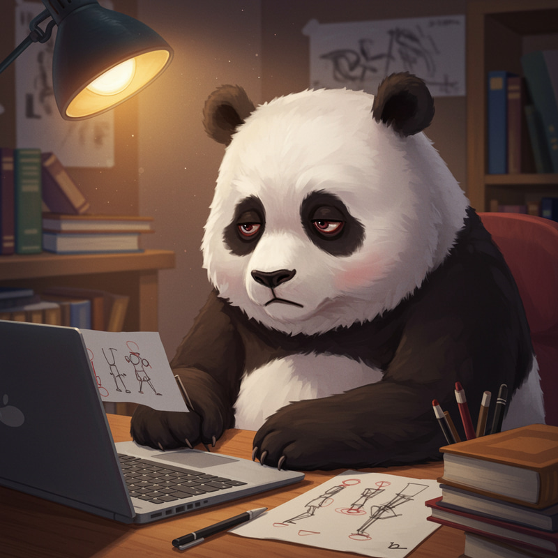 Tired Panda Studying Animation Techniques Tired Panda Studying Animation Techniques