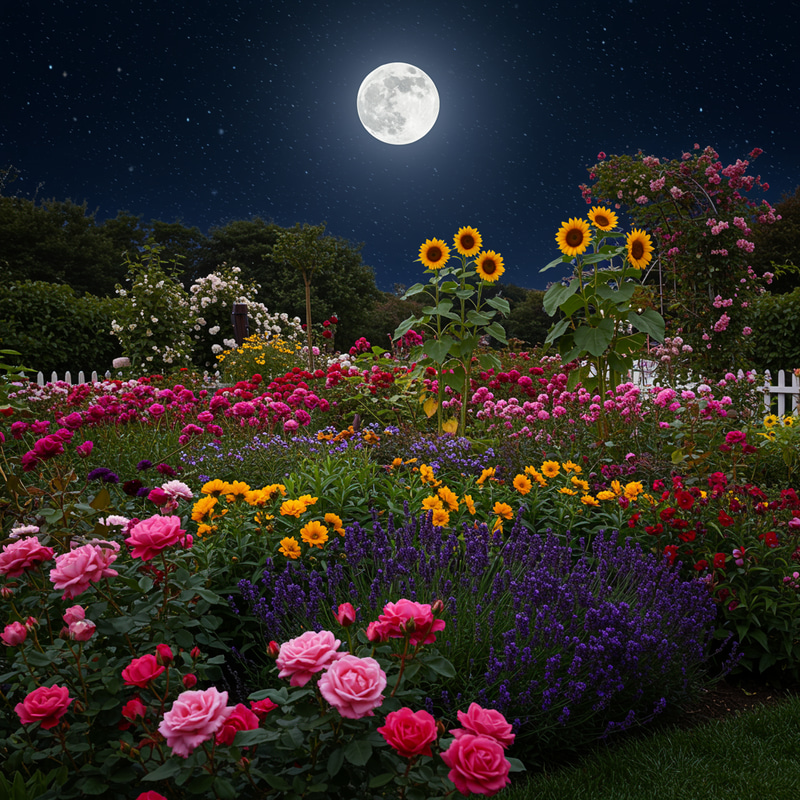AI Flower Garden Under a Bright Moon AI Flower Garden Under a Bright Moon