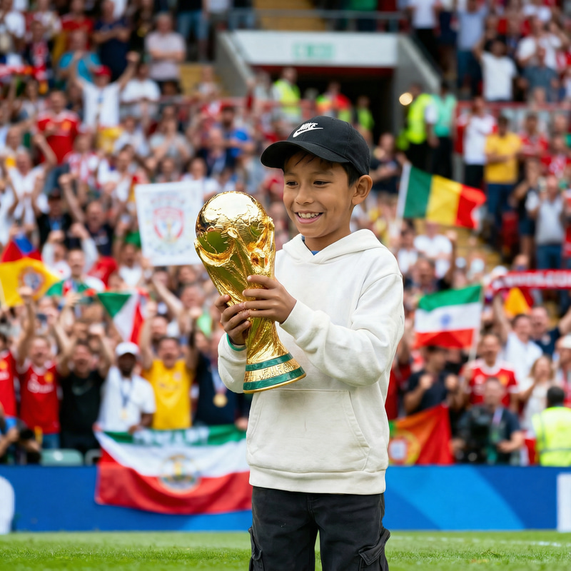 Kid Holding World Cup Trophy - A Moment of Joy Kid Holding World Cup Trophy - A Moment of Joy