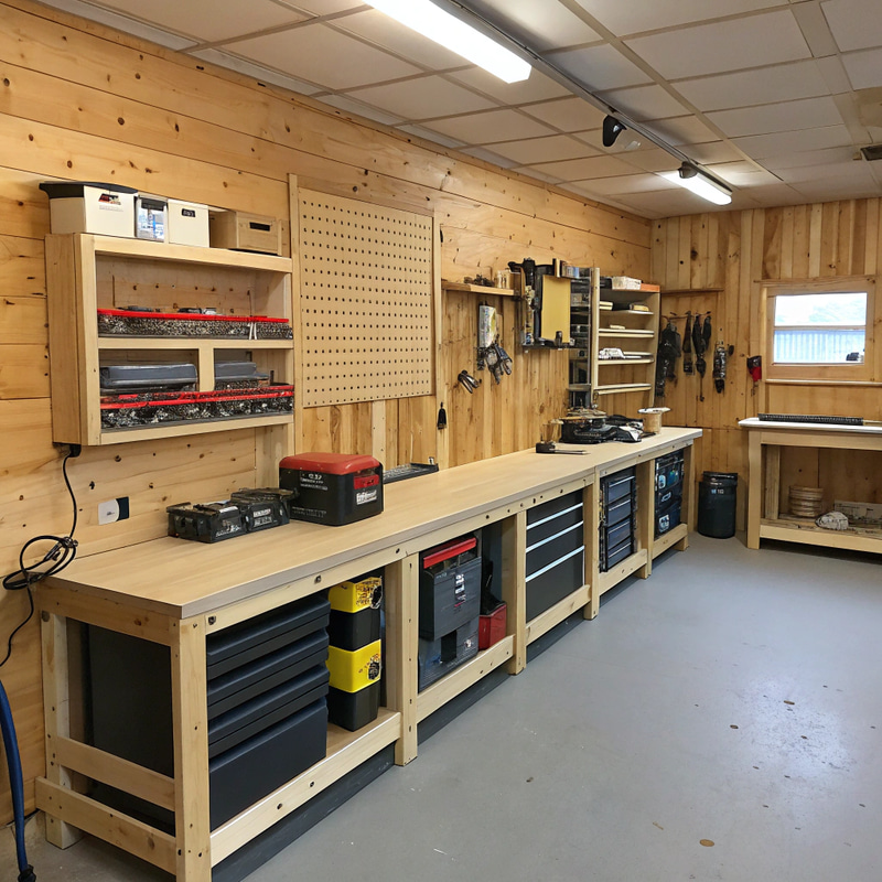 Stylish Wall Finishing Ideas with Work Benches & Shelves