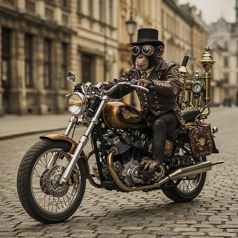 Steampunk Monkey on Motorcycle - Unique Art Piece Steampunk Monkey on Motorcycle - Unique Art Piece