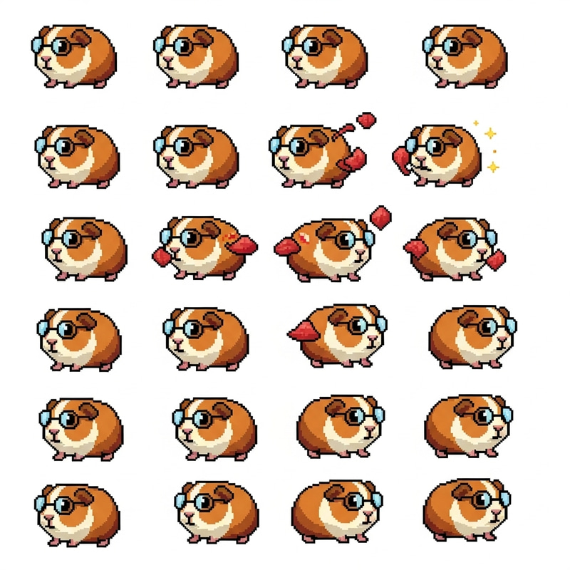 Pixel Art Guinea Pig with Glasses - Animation Options