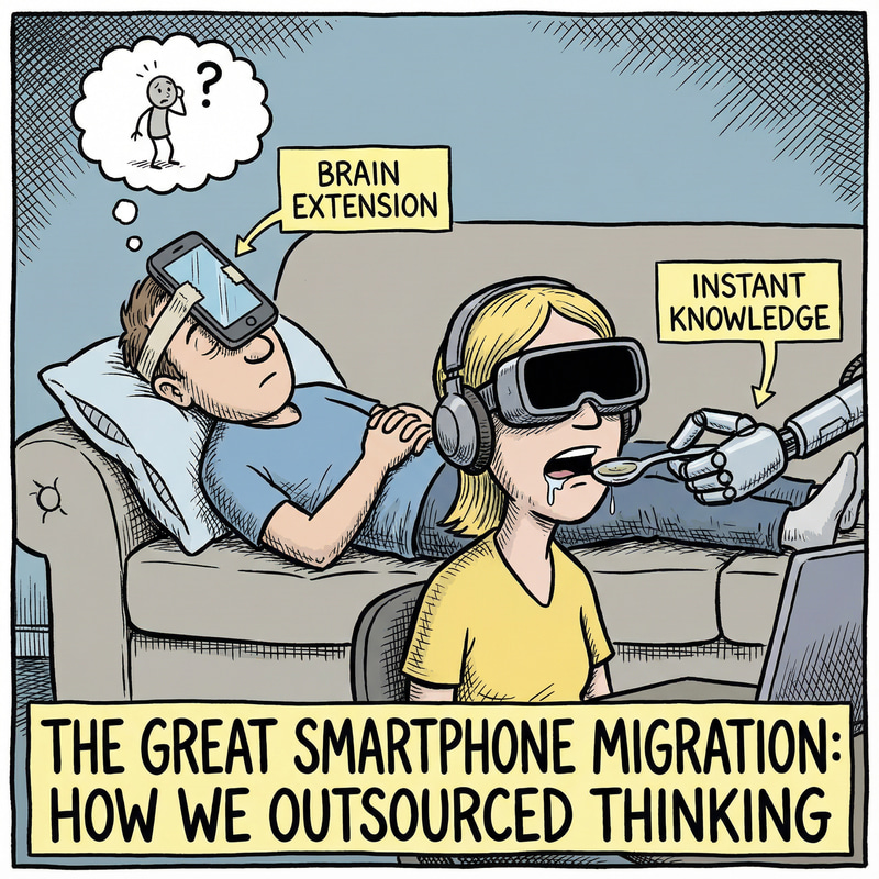 Technology's Impact on Intelligence - Satirical Cartoon Technology's Impact on Intelligence - Satirical Cartoon