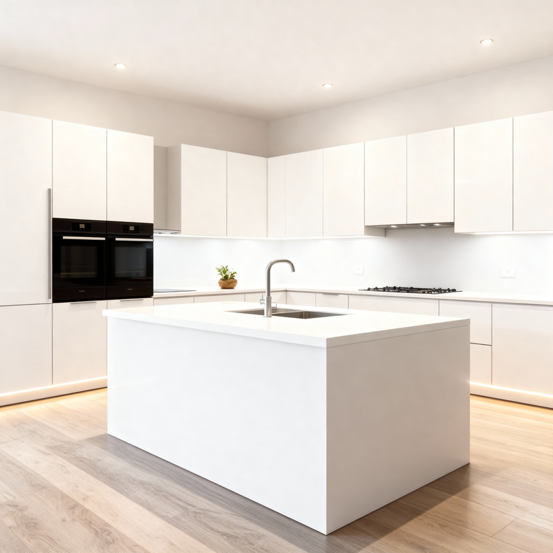 Ultra-Minimalist Kitchen Design with Oversized Island Ultra-Minimalist Kitchen Design with Oversized Island