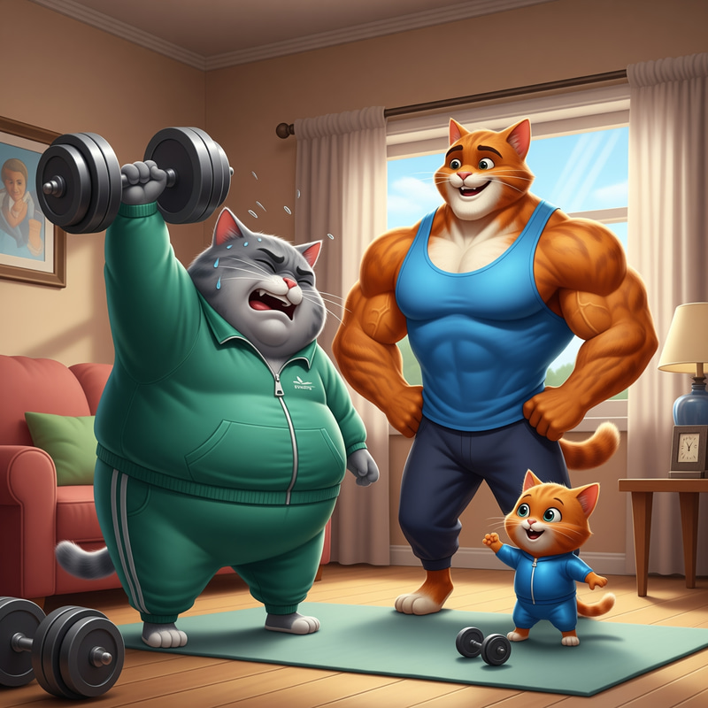 Cats in the Gym: Gray and Orange Fitness Fun Cats in the Gym: Gray and Orange Fitness Fun
