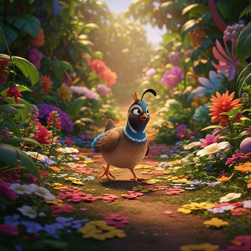 Stylish Cartoon Quail with Crown | 3D Pixar Style Stylish Cartoon Quail with Crown | 3D Pixar Style