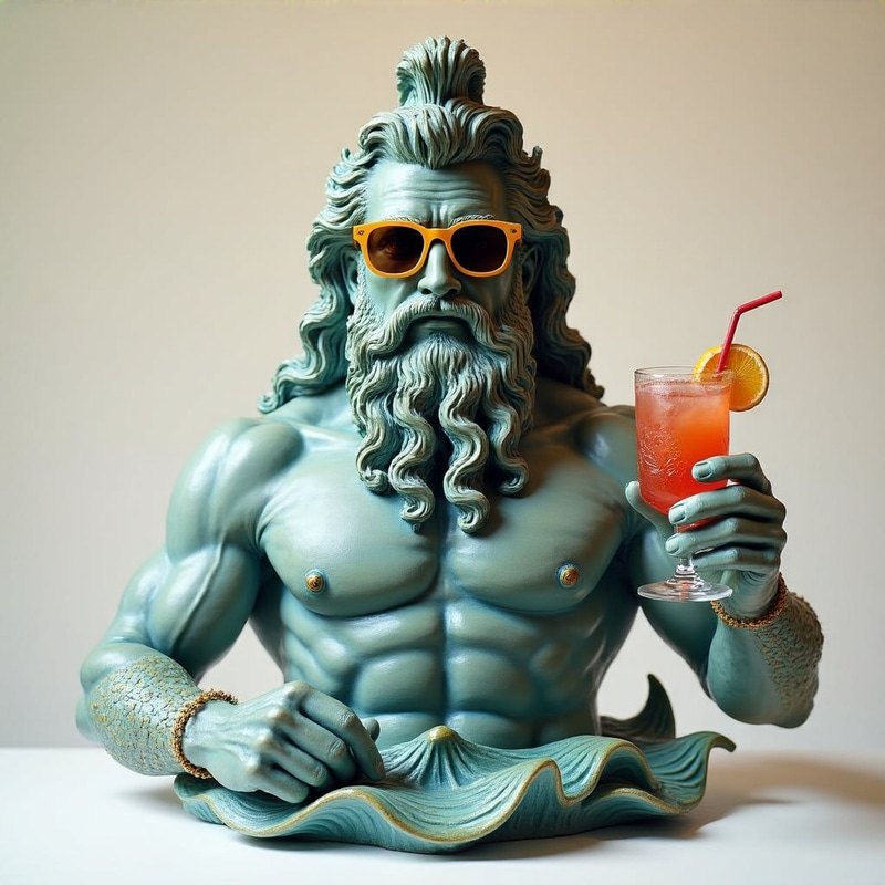 Poseidon Sculpture with Sunglasses & Cocktail Poseidon Sculpture with Sunglasses & Cocktail