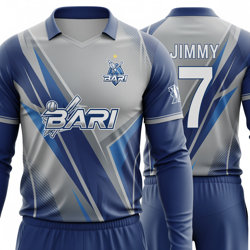 Stylish Bari Cricket Jersey: Gray & Blue Design Stylish Bari Cricket Jersey: Gray & Blue Design