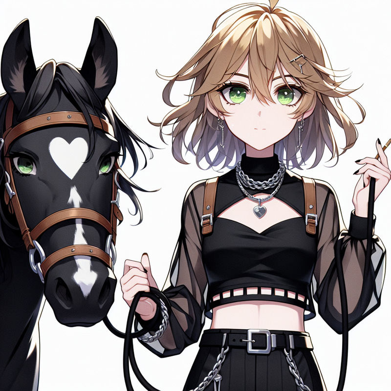 Blonde Girl with Horse in Anime Style & Unique Attire Blonde Girl with Horse in Anime Style & Unique Attire
