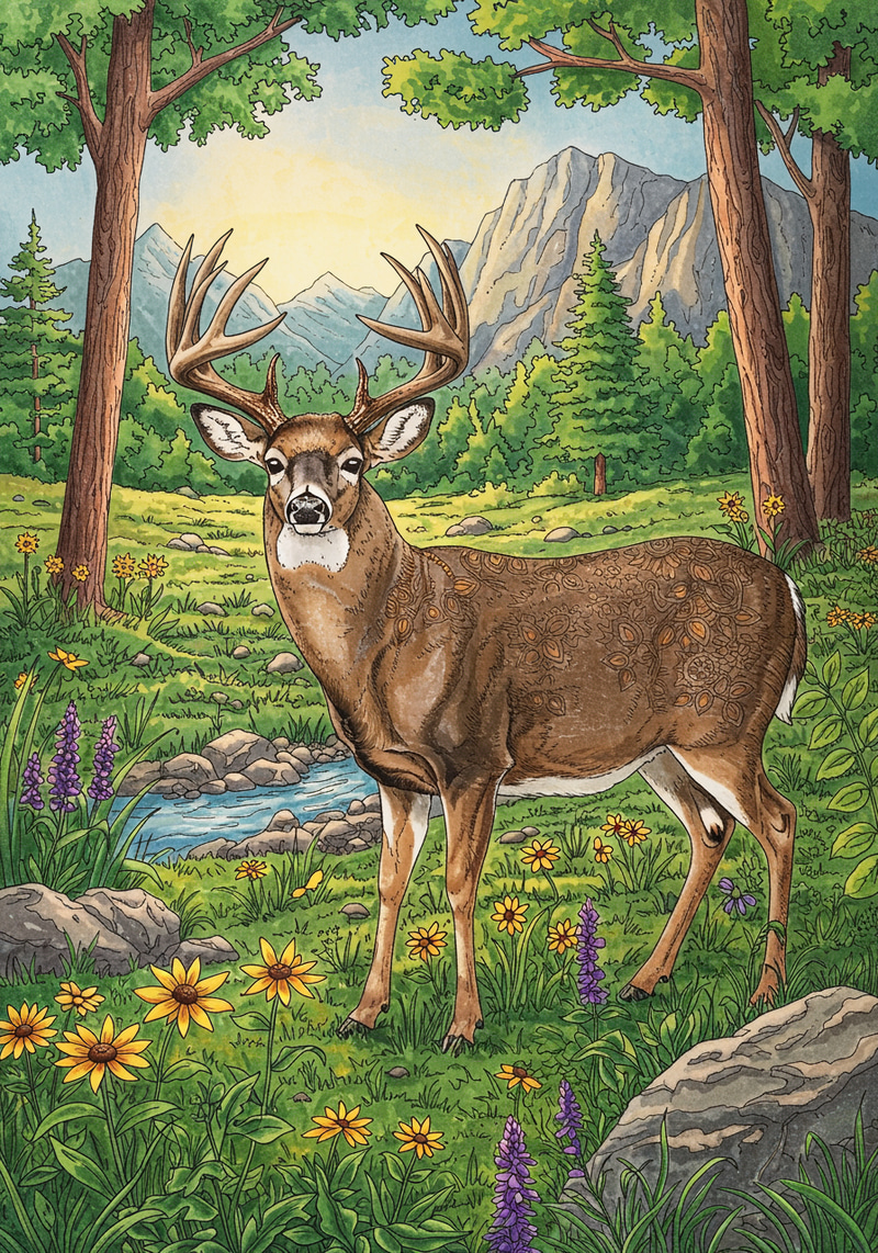 Adult Coloring Book: Nature Scene with Deer Adult Coloring Book: Nature Scene with Deer