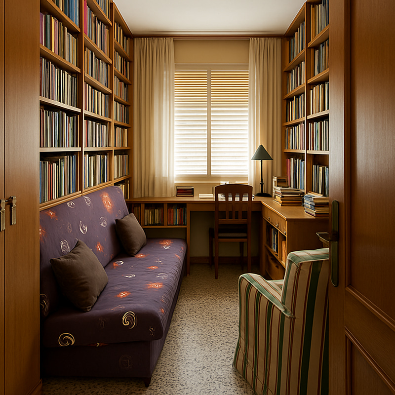 Cozy Library Office with Books and Blinds Cozy Library Office with Books and Blinds