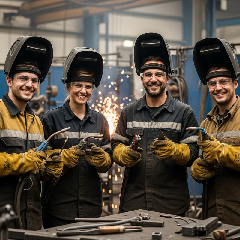 Happy Welders: A Joyful Team in Action Happy Welders: A Joyful Team in Action