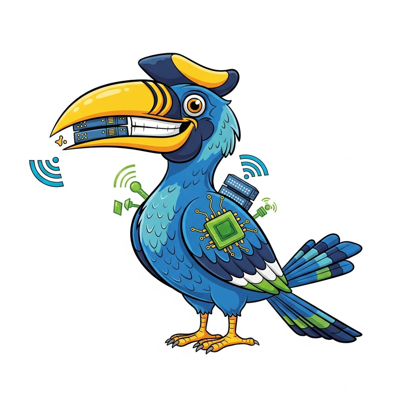 Cheerful Blue Hornbill IT Campus Mascot Illustration Cheerful Blue Hornbill IT Campus Mascot Illustration