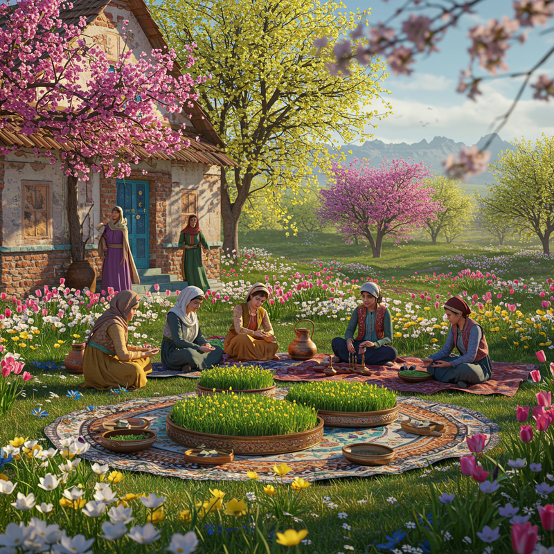 Vibrant Nowruz Celebrations in Spring Landscapes Vibrant Nowruz Celebrations in Spring Landscapes