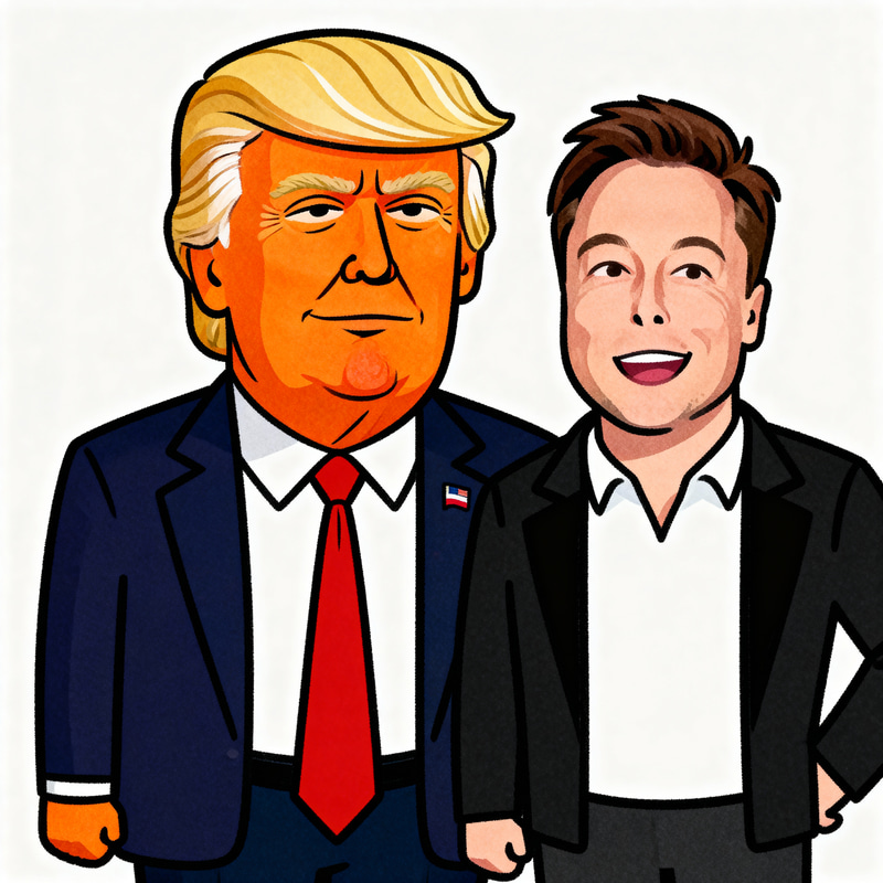 Cartoon of Trump & Musk | Fun Illustration Cartoon of Trump & Musk | Fun Illustration