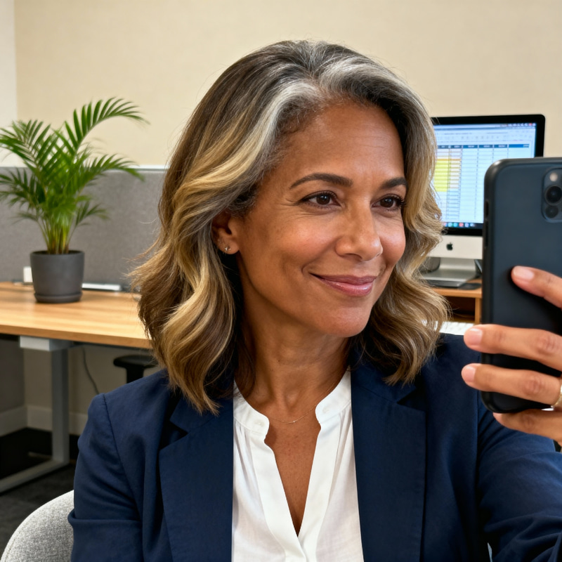 Casual Office Selfie of a Mixed Race Woman Casual Office Selfie of a Mixed Race Woman