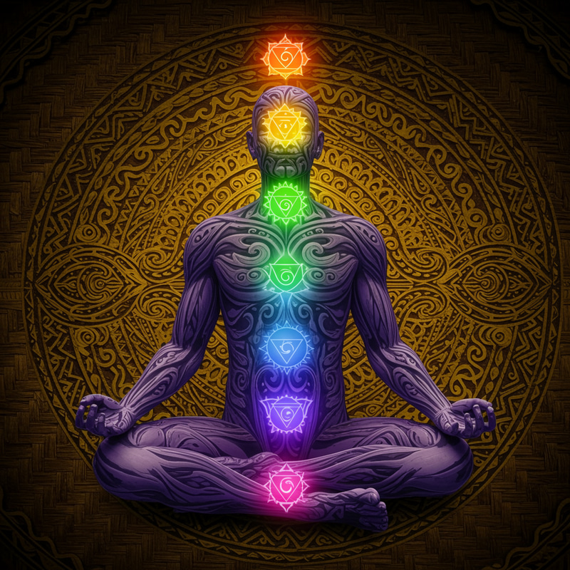 Meditative Figure with Māori Koru Design Meditative Figure with Māori Koru Design