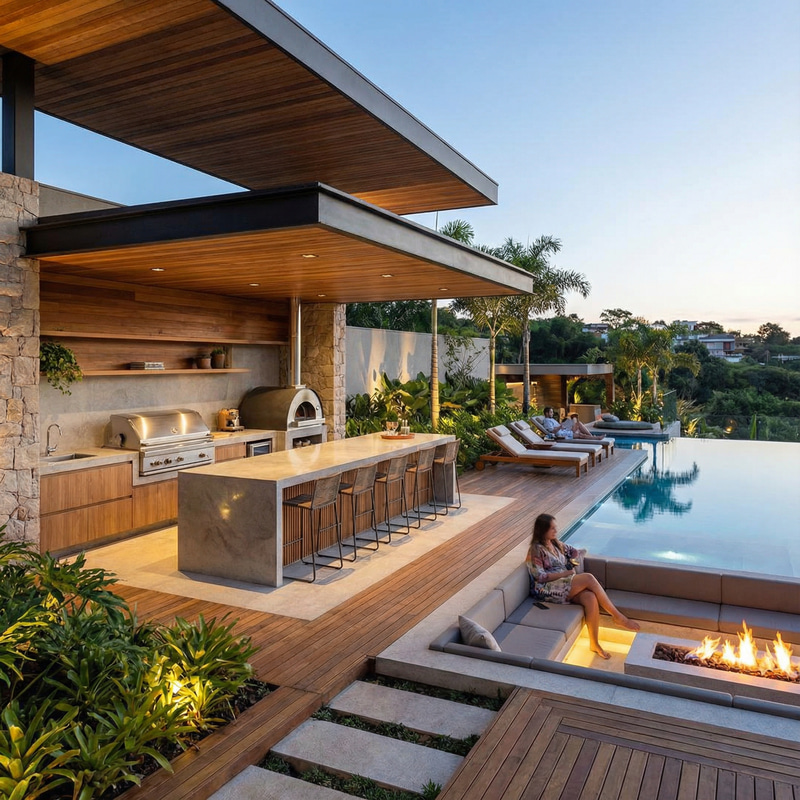 Stylish Modern Outdoor Kitchen & Bar by the Pool Stylish Modern Outdoor Kitchen & Bar by the Pool