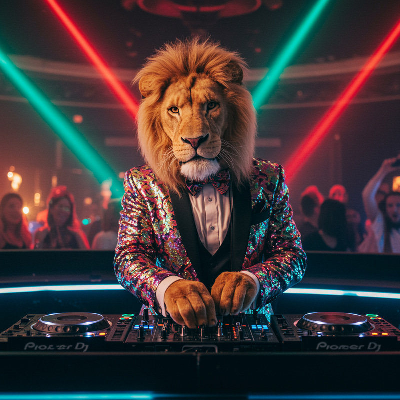 Elegant DJ Lion with Party Colors Elegant DJ Lion with Party Colors