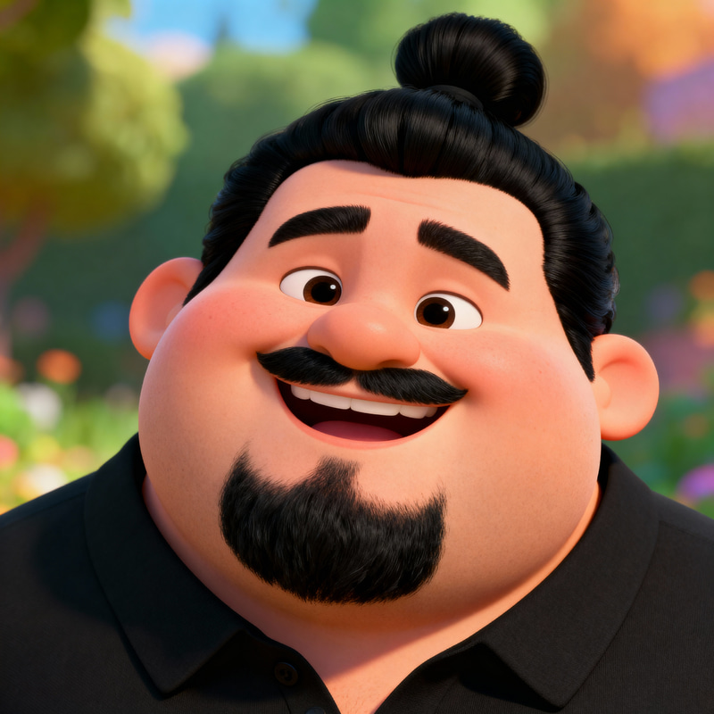 Pixar-Style Headshot of a Happy Chubby Man