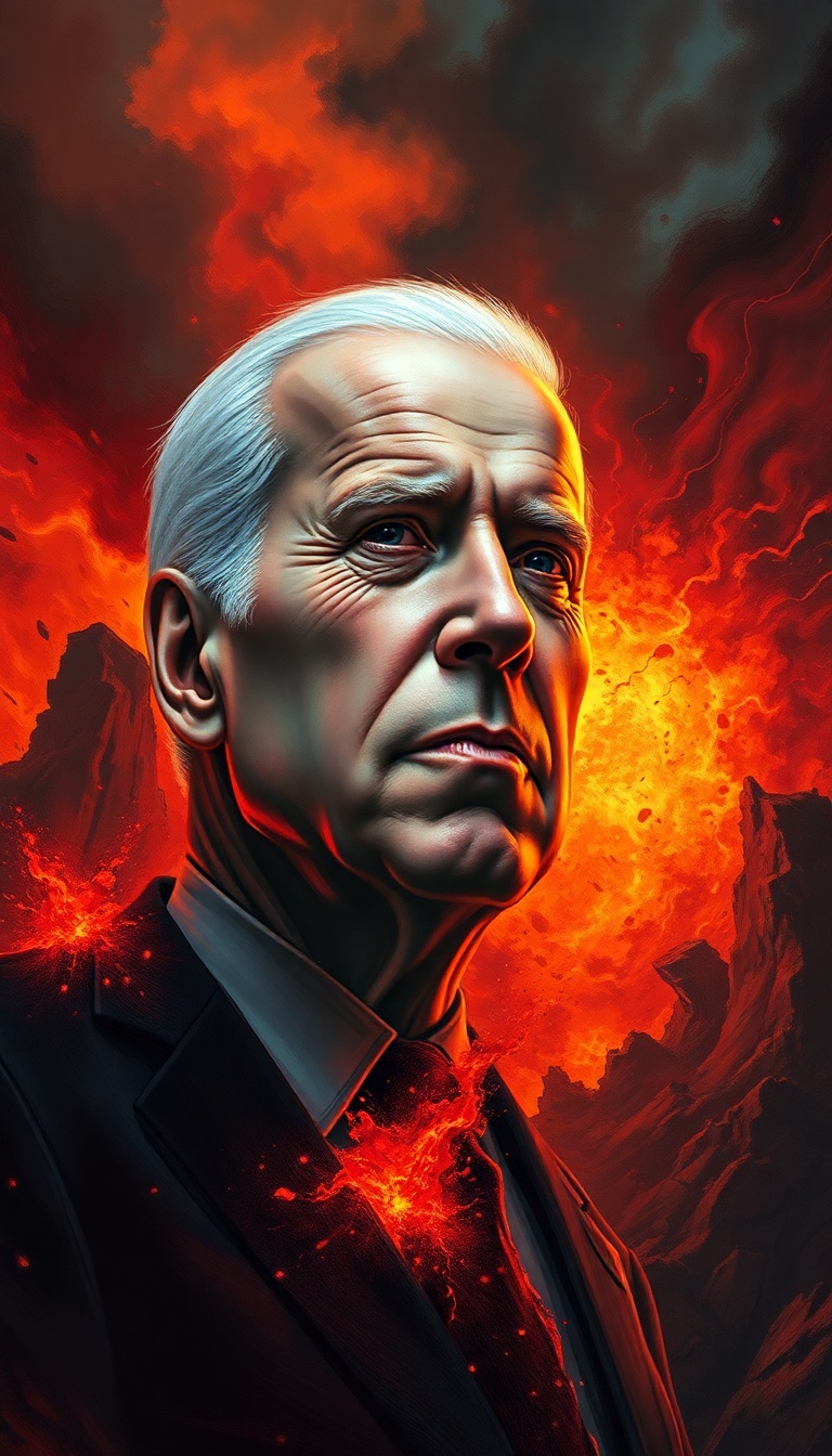 Joe Biden: President in a Fiery Hellscape Artwork Joe Biden: President in a Fiery Hellscape Artwork