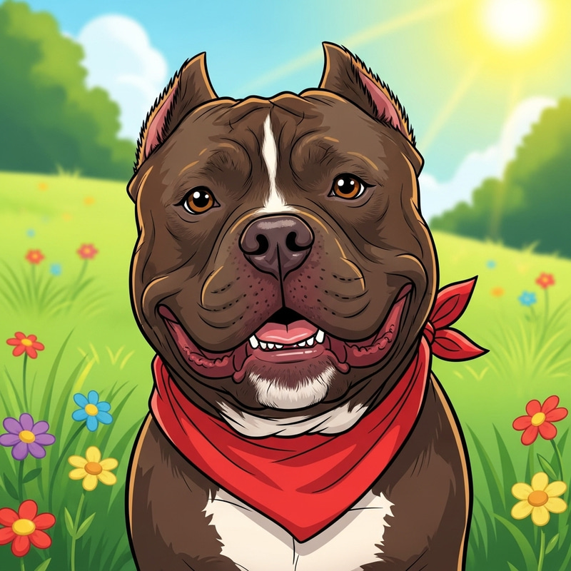 Whimsical Chocolate Tri XL American Bully Character Whimsical Chocolate Tri XL American Bully Character