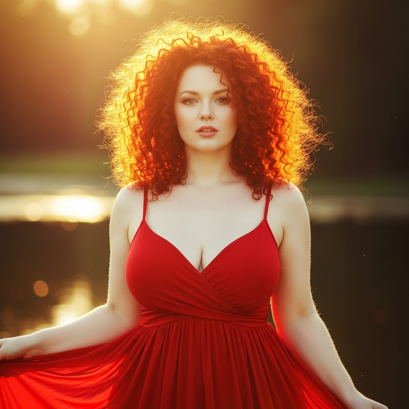 Curvy Redhead with Curly Hair and Pale Skin
