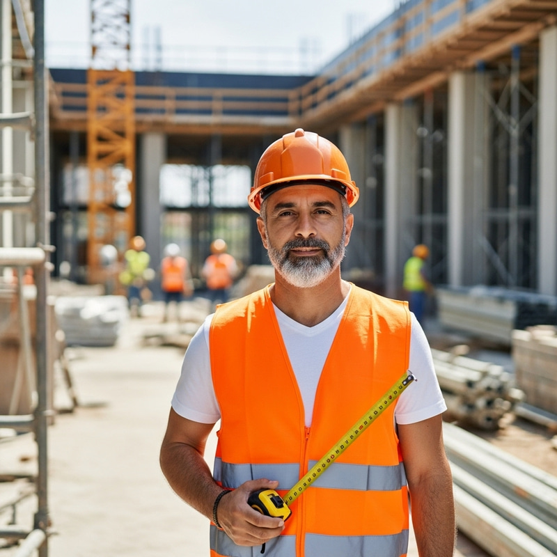 Project Manager with Safety Gear and Tape Measure Project Manager with Safety Gear and Tape Measure