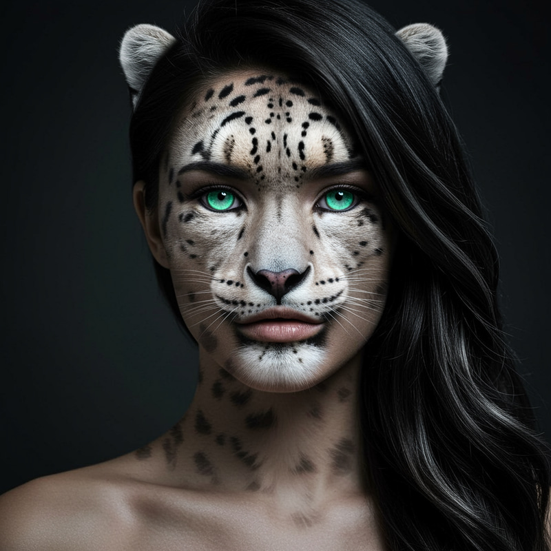 Fusion Women and Snow Leopard Art Fusion Women and Snow Leopard Art