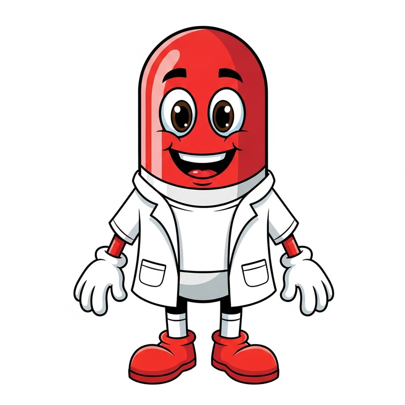 Cheerful Medicine Mascot for Pharmacy Promotion Cheerful Medicine Mascot for Pharmacy Promotion