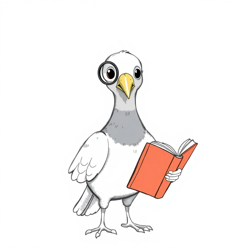 Whimsical Pigeon with Monocle Reading a Book Whimsical Pigeon with Monocle Reading a Book