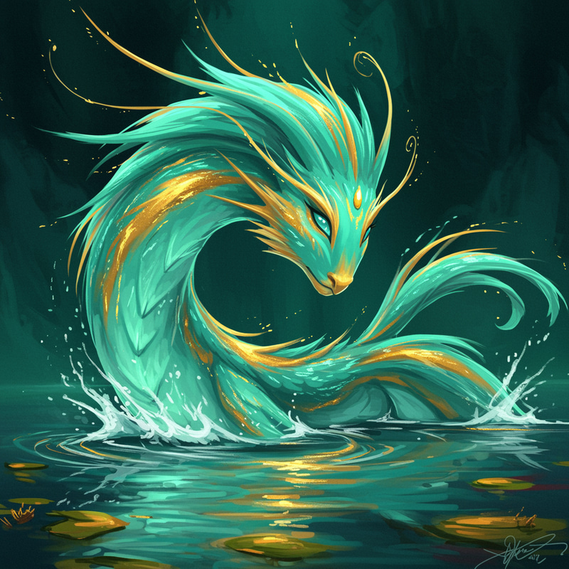 Mystical Creature Emerges from Shimmering Lake Mystical Creature Emerges from Shimmering Lake