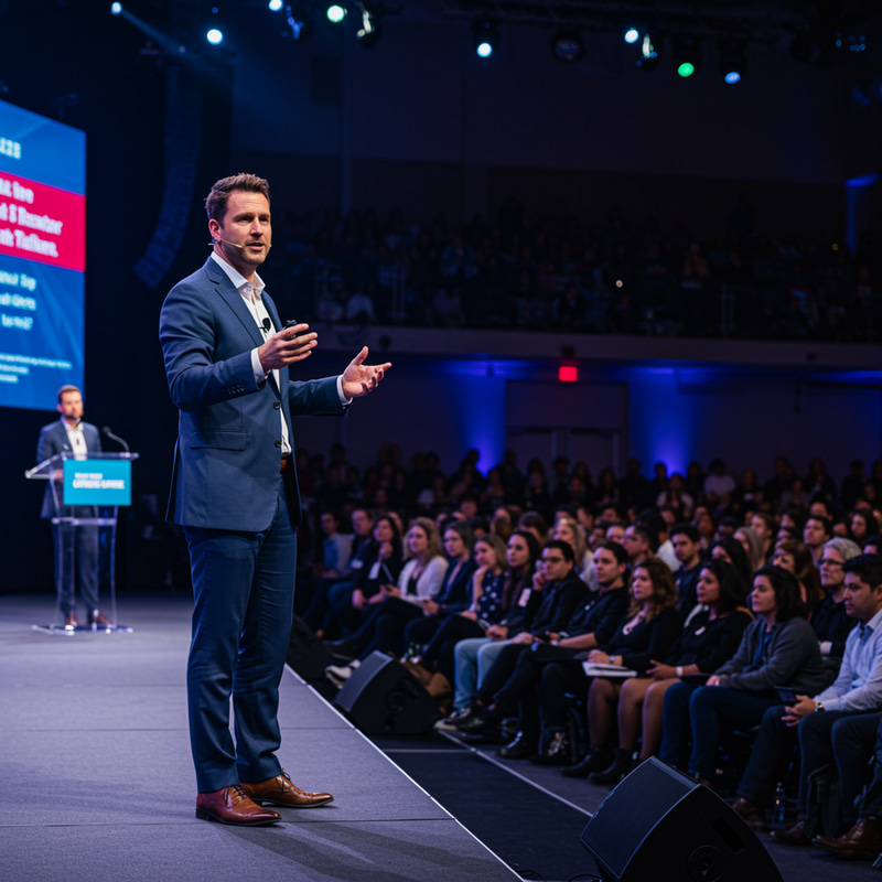 Realistic Keynote Speaker Photos on Stage