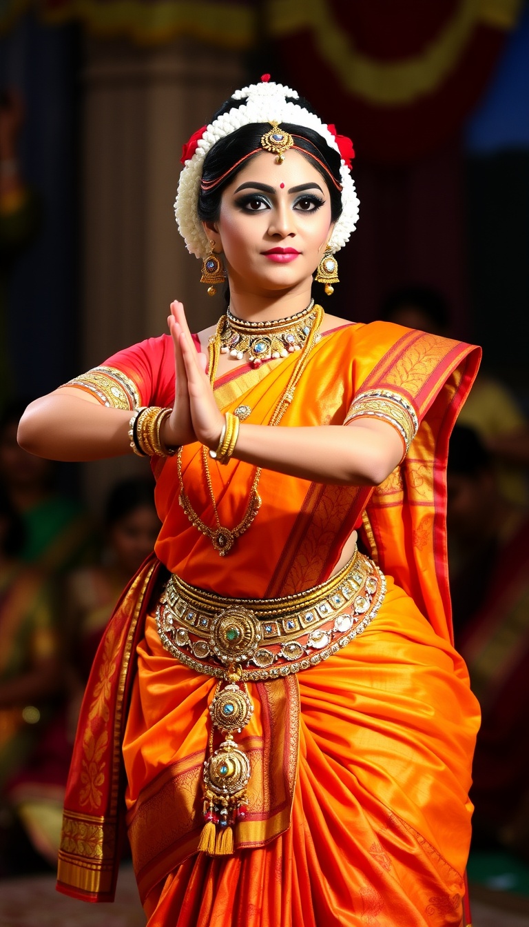Graceful Bharatanatyam Dancer in Vibrant Attire Graceful Bharatanatyam Dancer in Vibrant Attire