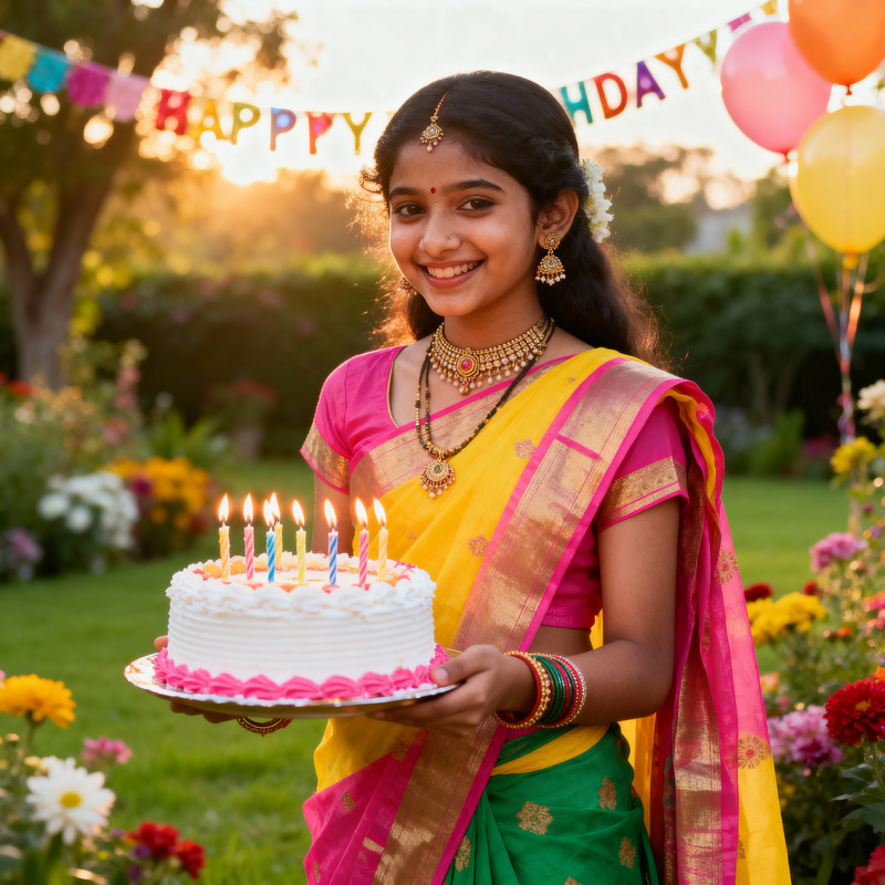 Indian Girl's Birthday Celebration in a Garden