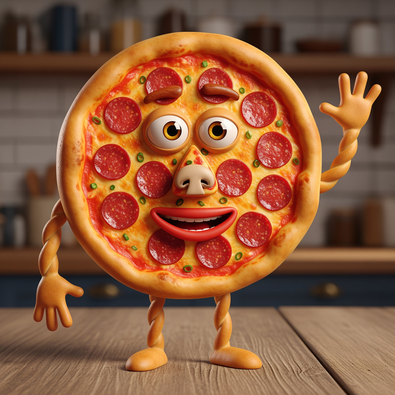 Unique Talking Pizza with Eyes and Arms
