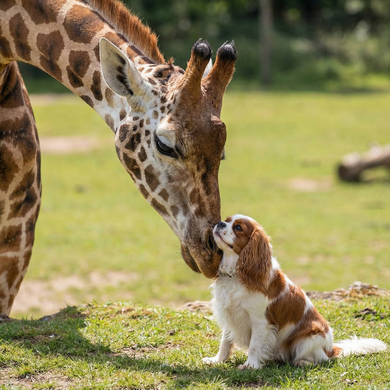 Giraffe and King Charles Spaniel Love Giraffe and King Charles Spaniel Love