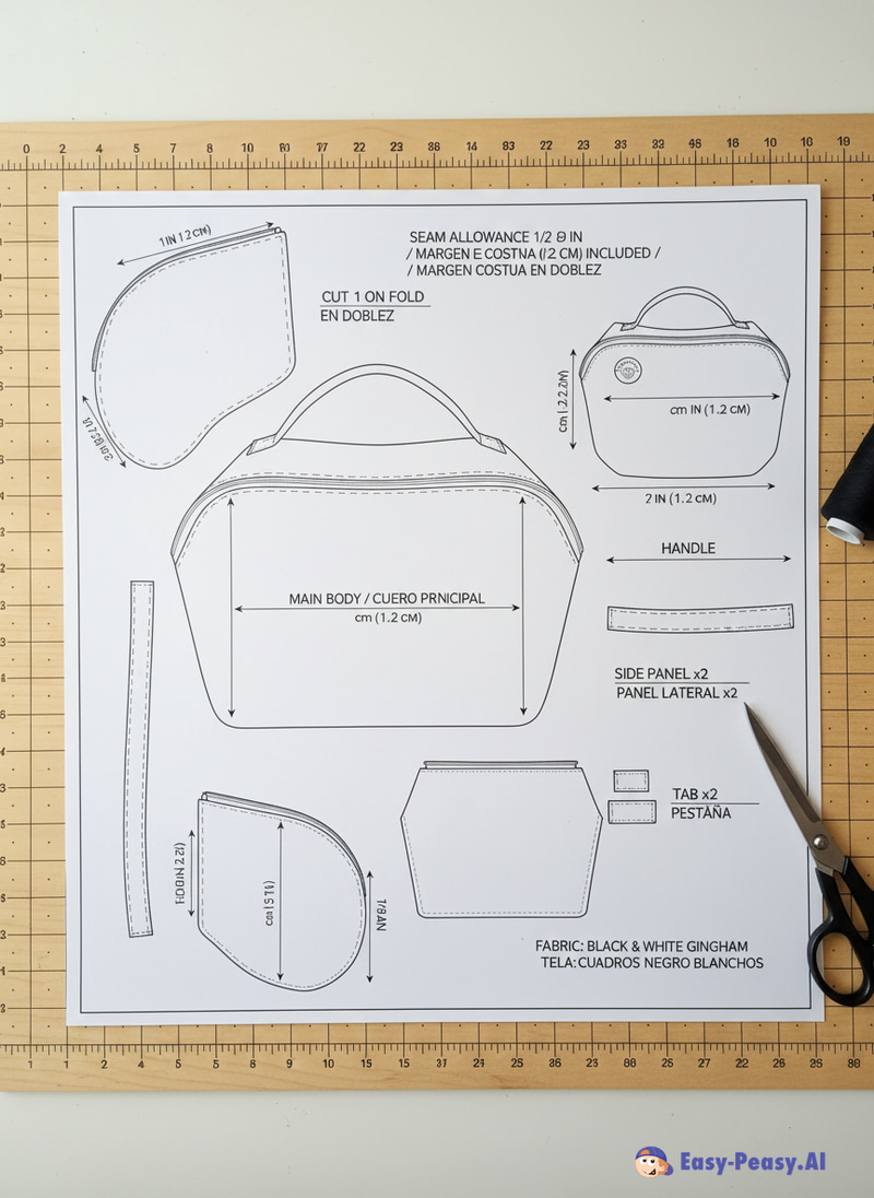 Sewing Pattern for Checkered Cosmetic Bag