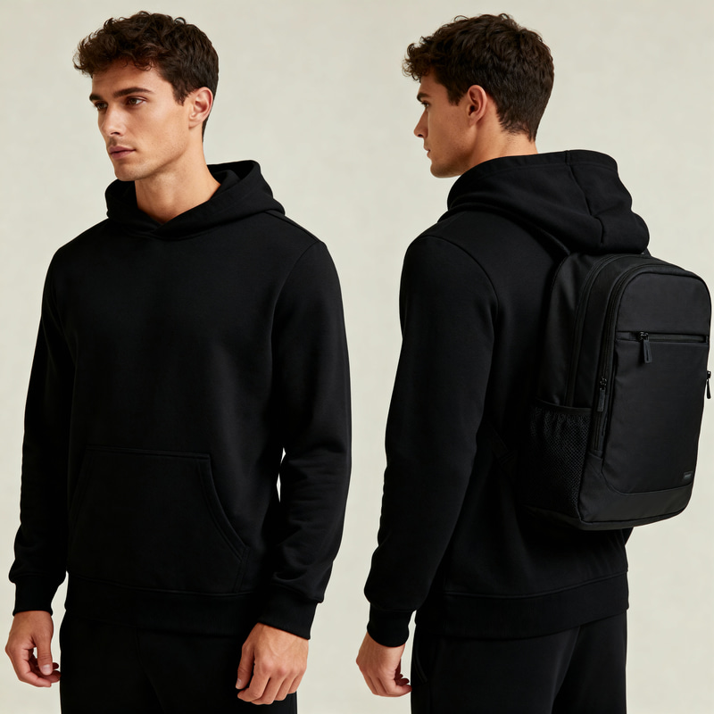 Modern Black Travel Hoodie with Backpack