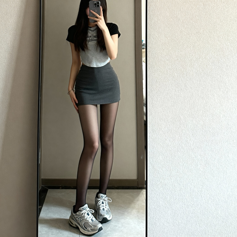 Stylish Mirror Selfie in Mini Skirt and Sneakers