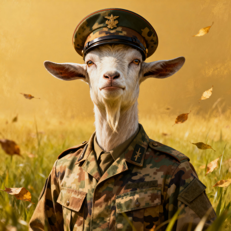 Defiant Military Goat in Uniform