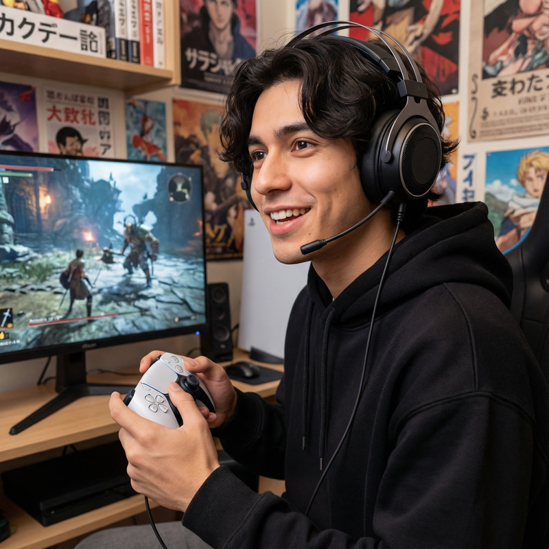 Anime Character: Spanish Gamer with PS5 Controller Anime Character: Spanish Gamer with PS5 Controller