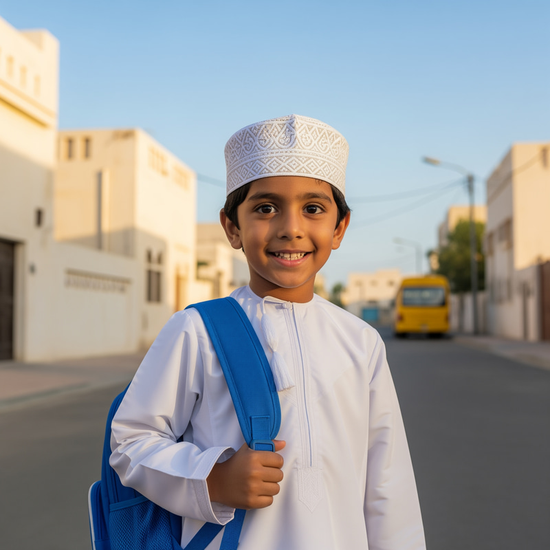 Excited Omani Child Ready for School
