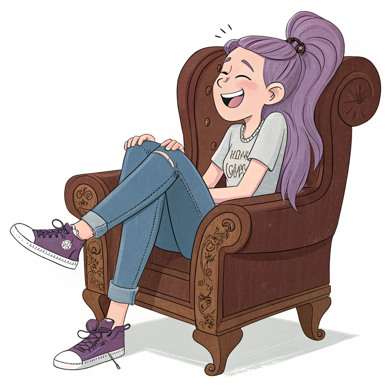 Playful Cartoon Art of a Tickled Teenage Girl Playful Cartoon Art of a Tickled Teenage Girl