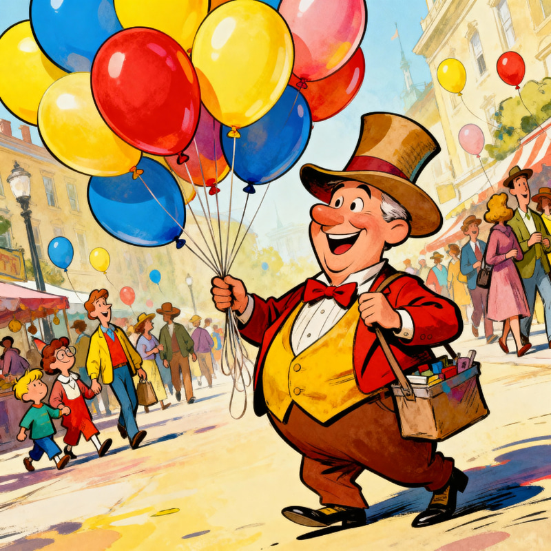 Whimsical Caricature of a Lively Street Scene Whimsical Caricature of a Lively Street Scene