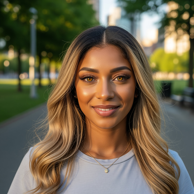 Stunning Biracial Woman with Blonde Hair and Gold Eyes
