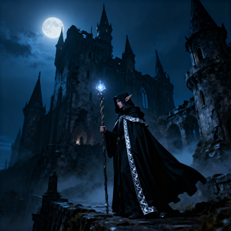 Mystical Elf in a Dark Fantasy Castle Mystical Elf in a Dark Fantasy Castle